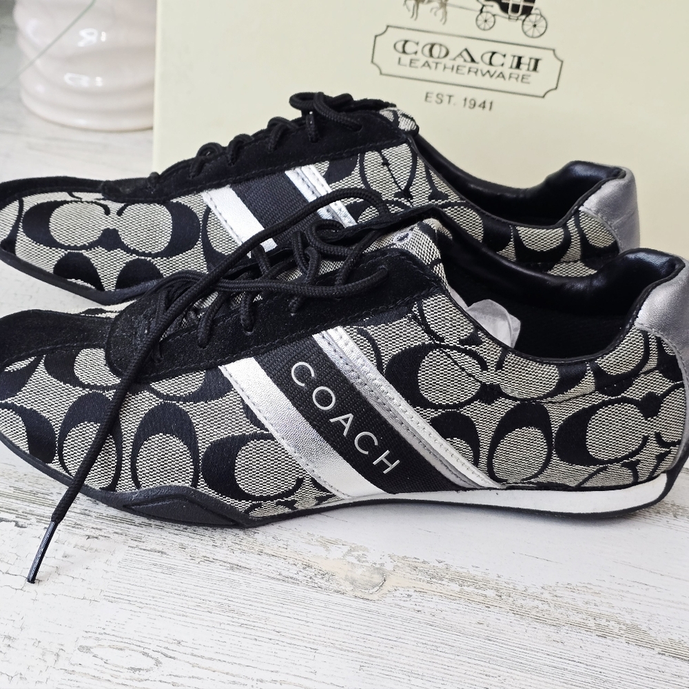 Coach Women's Black and Silver Jayme Sneakers - Picture 3 of 7